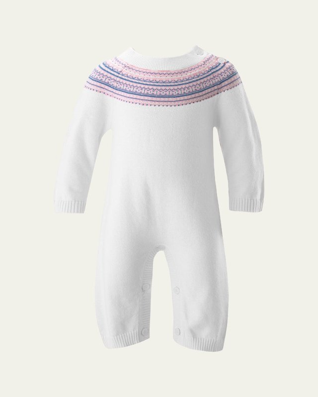 Girl's Fairisle-Trim Knit Playsuit, Size 3M-